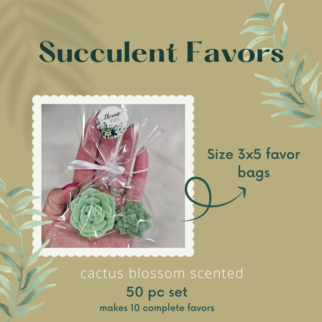 DIY Succulent Shaped Soap Favor Kit – 20 Green Cactus Blossom Scented Soaps with 10 Thank You Stickers, 10 Clear Cello Bags, and White Ribbons – Perfect for Baby Showers, Bridal Showers, Wedding