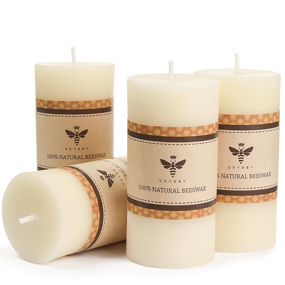 DEYBBY 2x4 inch Natural White Beeswax Pillar Candle Set of 4, Smokeless Dripless Pure Organic Beeswax Candles with Natural Scent for Wedding Home Decor Blackout Housewarming Event Gift (Cream