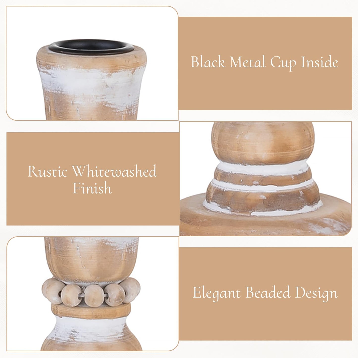 Inweder Wooden Taper Candle Holders: Rustic Wood Candlestick Holders Farmhouse Fall Decor for Living Room Dinning Table Centerpiece Christmas Set of 2