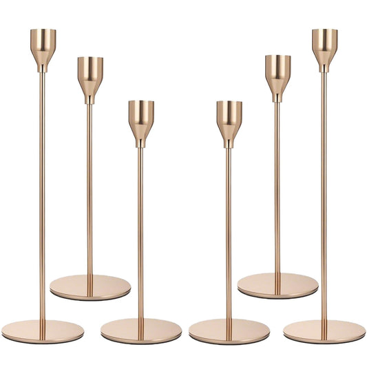 AUMAYCO French Gold Candle Holders Set of 6, Metal Taper Candle Holders, Gold Candlestick Holders, Fits 2.2cm Thick Candle&Led Candles, for Table Centerpiece, Mantels, Weddings, Dining, Party