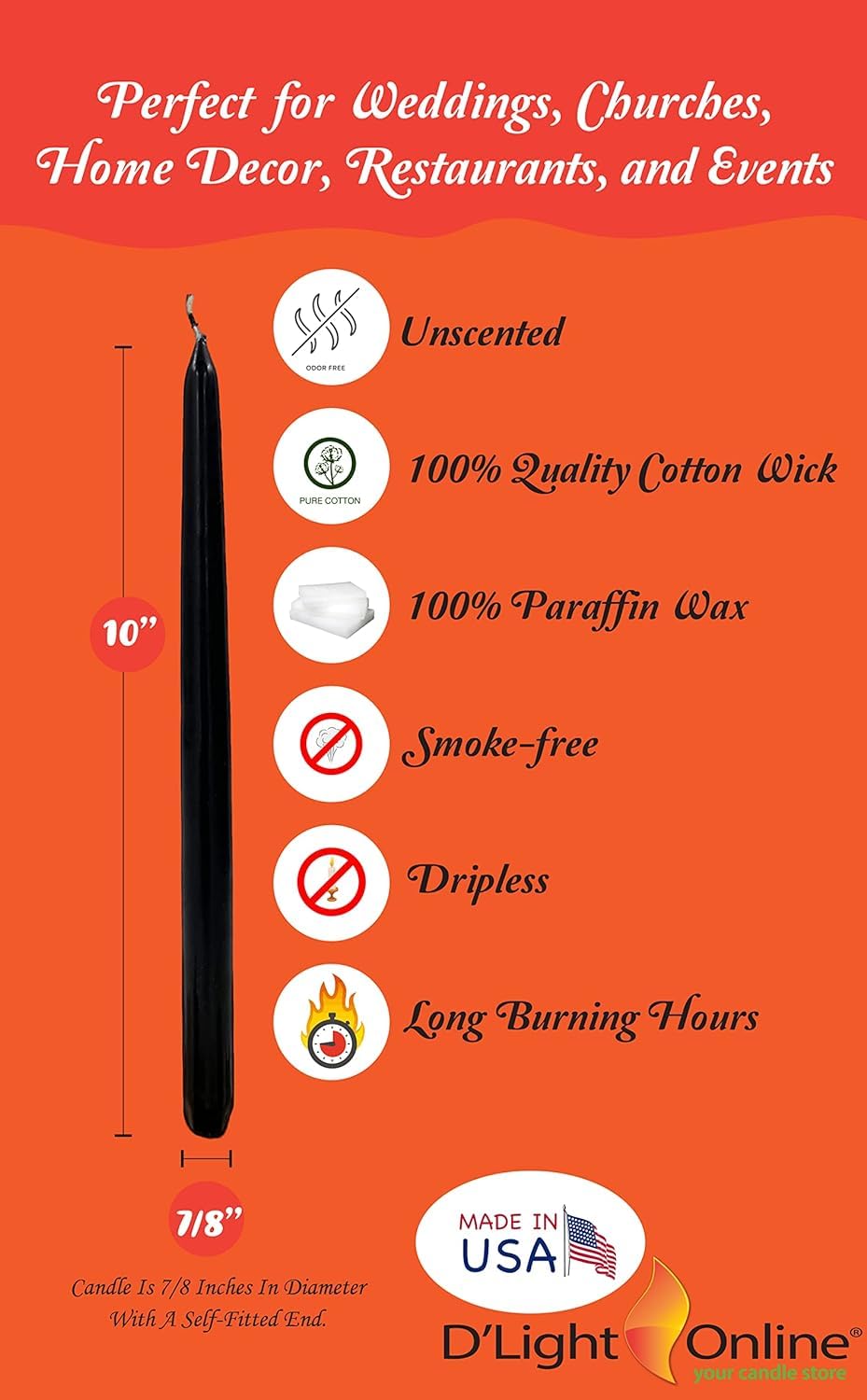 D'light Online Elegant 7 Pieces Kwanzaa Candles Set - 3 Red, 3 Green, 1 Black - Premium Quality Candles Hand-Dipped Taper Candles, Dripless and Smokeless - Set of 7 (10 Inch, Kwanzaa)