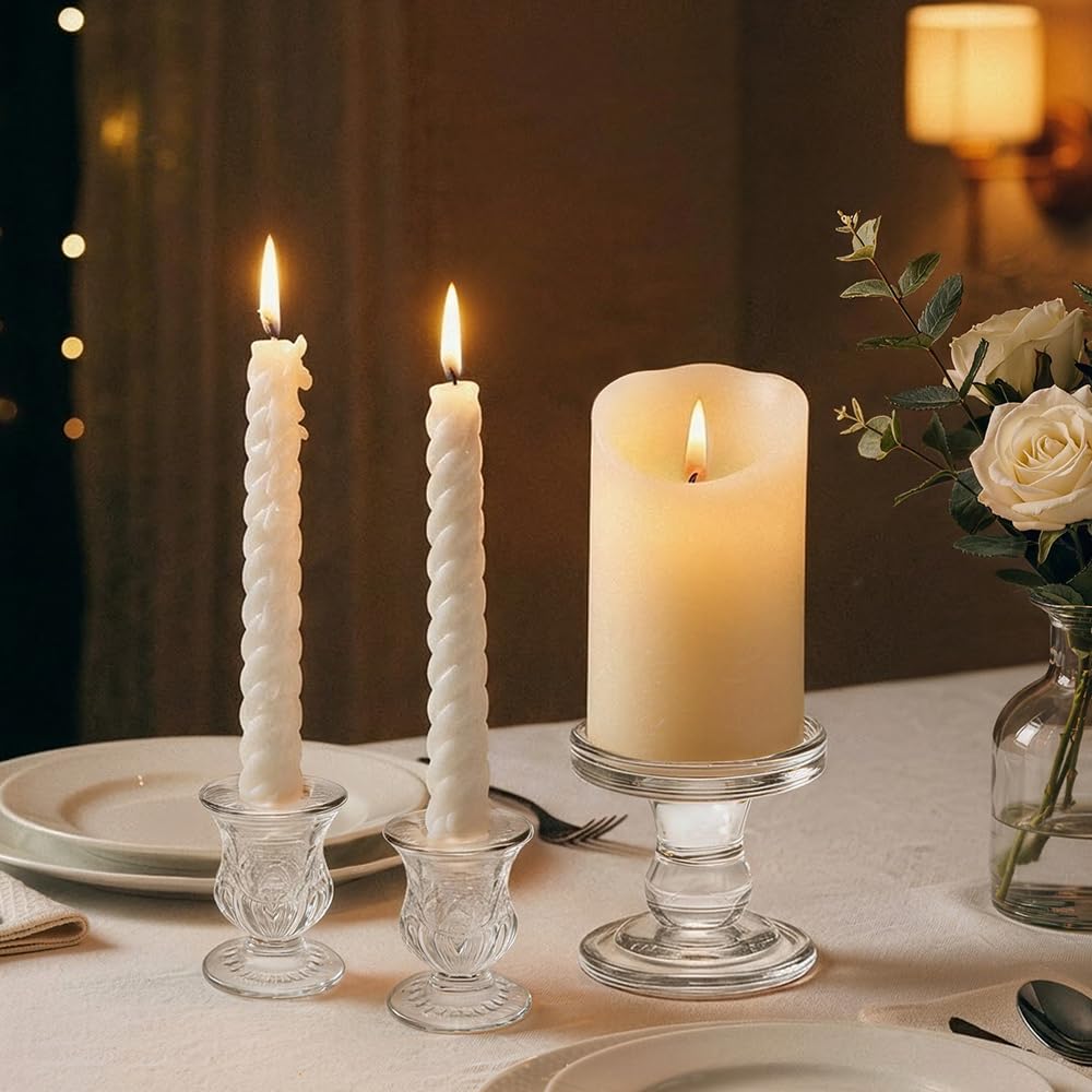 CHILL RECIPE Unity Candle Holders Glass Candlestick Holders for Pillar Candles Taper Candles, Crystal Taper Candle Holders Set of 3 for Wedding Table Centerpiece (Clear)