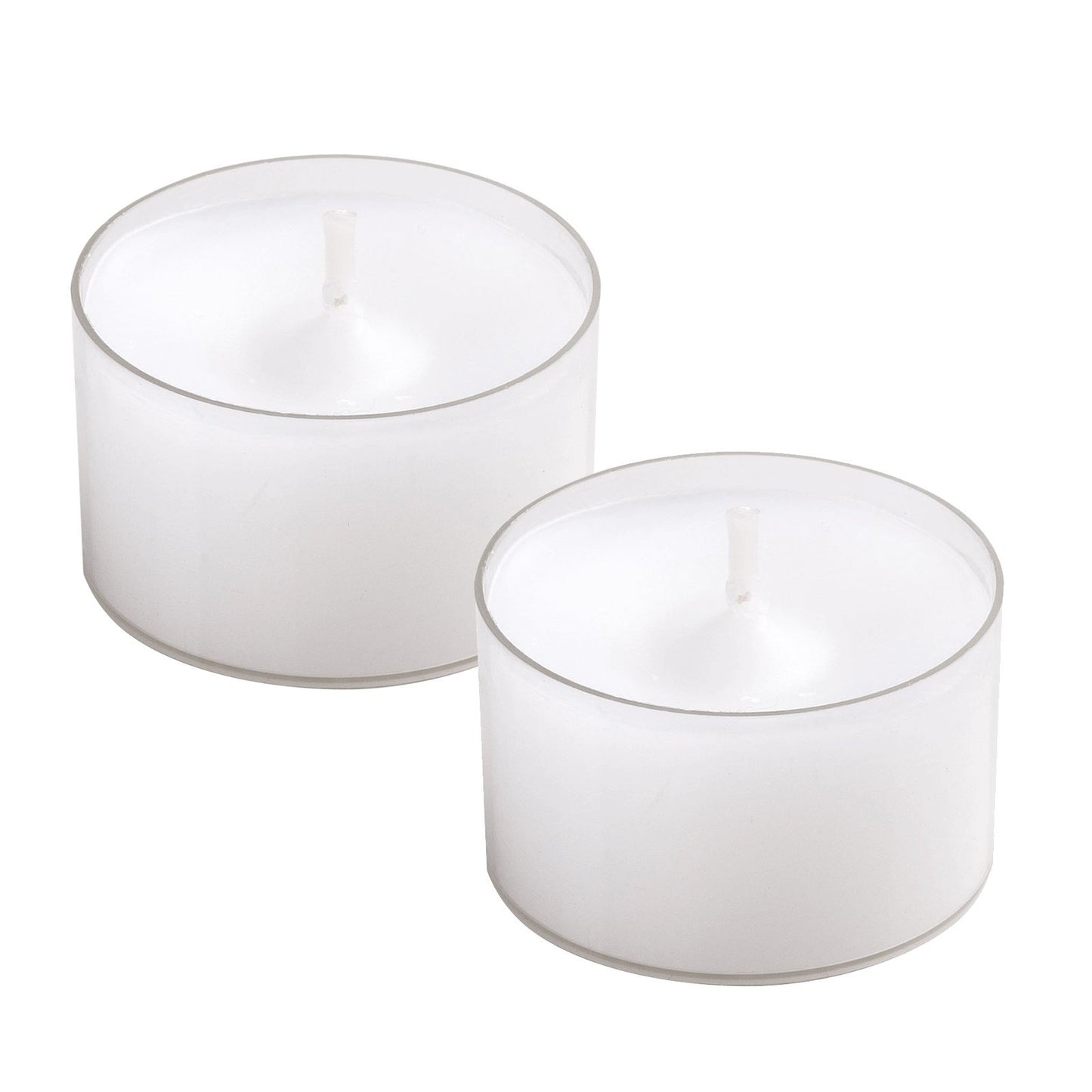 Simcha Tealight Candles No Messy Cleanup Easy Disposal Protects Surfaces Sophisticated Design Burns 8 Hours White Unscented in Clear Cups - Set of 48