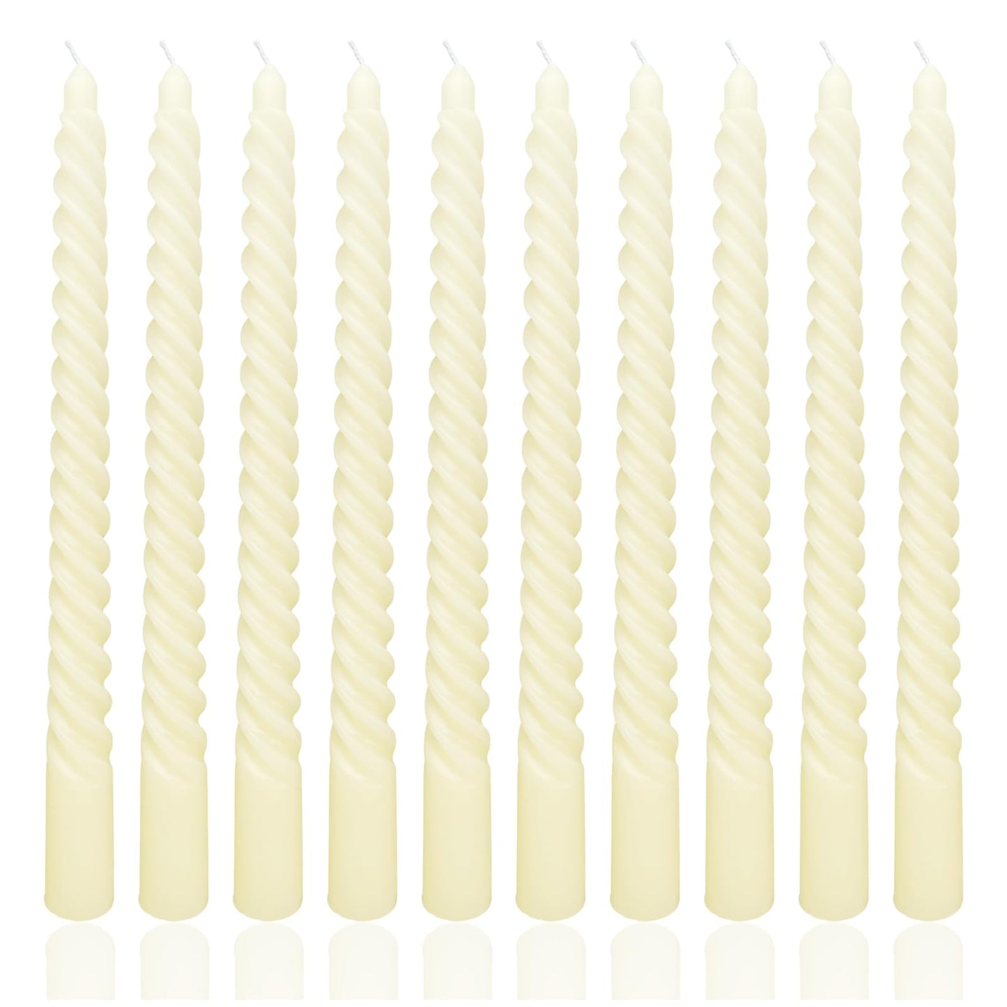 10 Inch Pale Yellow Spiral Taper Candle Set, 10 Pack Unscented Dripless Candlesticks for Dinner Party Wedding and Home Decoration