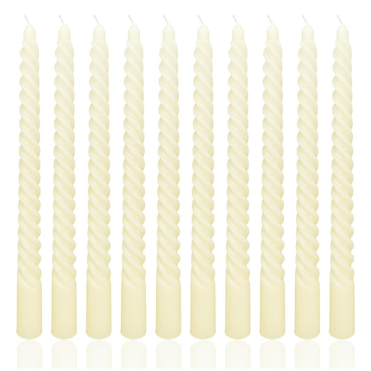 10 Inch Pale Yellow Spiral Taper Candle Set, 10 Pack Unscented Dripless Candlesticks for Dinner Party Wedding and Home Decoration