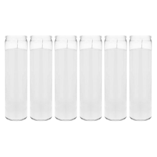 Mega Candles 6 pcs Unscented White 7 Day Glass Container Devotional Prayer Candles, Premium Wax Candle 2 Inch x 8 Inch, Sanctuary, Vigils, Prayers, Blessings, Religious, Memorials, Remembrance