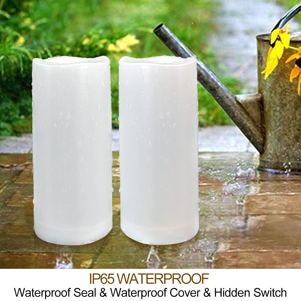HOME MOST Pack of 2 Outdoor LED Pillar Candles 3x7 White with Timer and Remote - IP65 Waterproof Battery Operated LED Pillar Candles - Flickering Flameless Candle Unscented for Outside