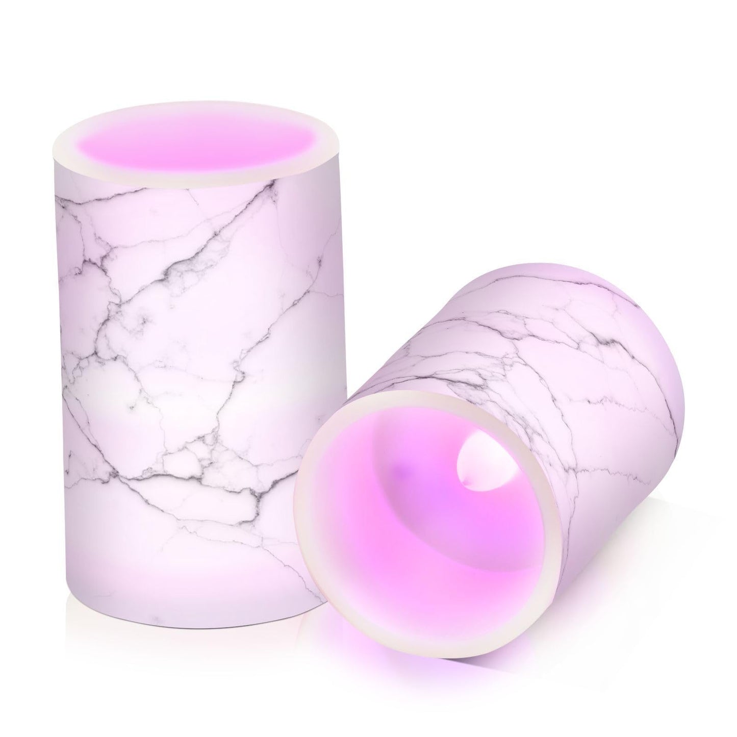 BOENLE Flickering Flameless Candles, White and Black Marble LED Candles with Remote Timer, Set of 2 Battery Operated Candle for Valentine Wedding Birthday