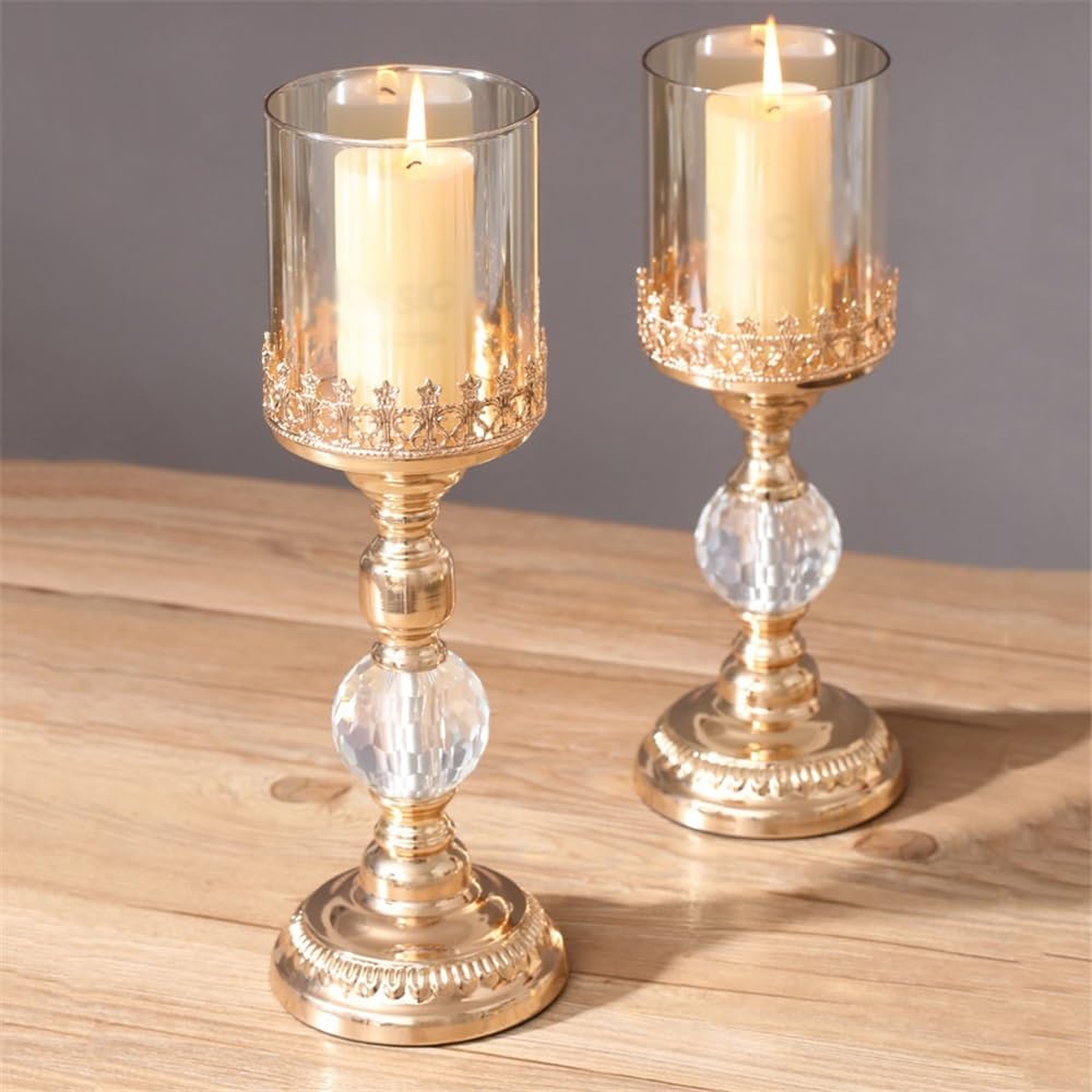 YUHUAWF Candle Holderss Light Luxury Gold Tall Candlestick Metal Glass Dinner Table Decoration Candle Holder Decorative Candlestick(Small)