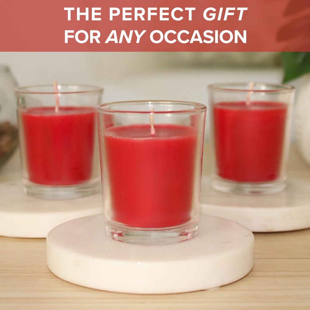 Simply Soson Scented Votive Candles, Bulk Set of 24 Red Spicy Cinnamon Clove Scented Candles Bulk, Fall Votive Candles Scented in Glass, 10 Hours Burn, for Holiday Christmas & Home Decoration