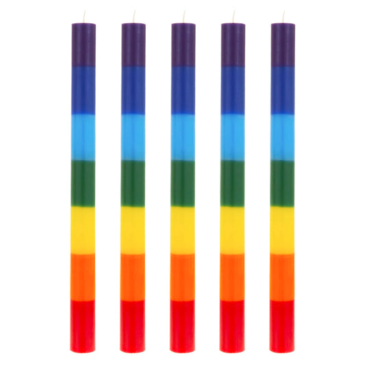 Mega Candles 5 pcs Unscented Multi Color Straight Taper Chakra Candles, Hand Poured Premium Wax Candle 12 Inch x 1 Inch, 100% Cotton Wick, Positive Healing Energy, Meditation, Relaxation, Reiki, Yoga