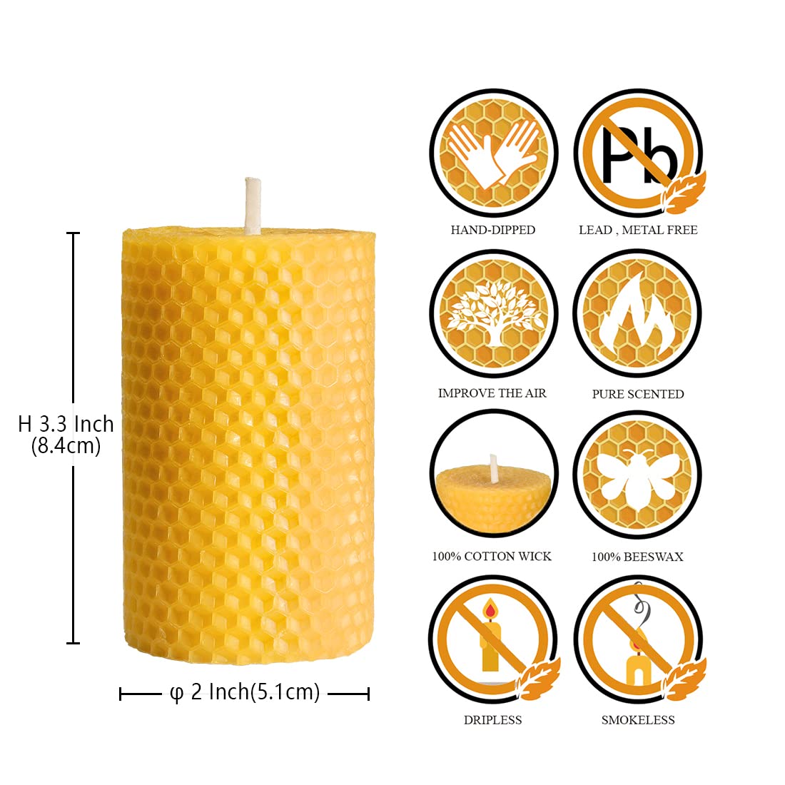 DEYBBY Beeswax Rolled Pillar Candles Set of 3 - Handmade Pure Organic Beeswax Candles for Housewarming Gift Home Decor (2×3.3 in)