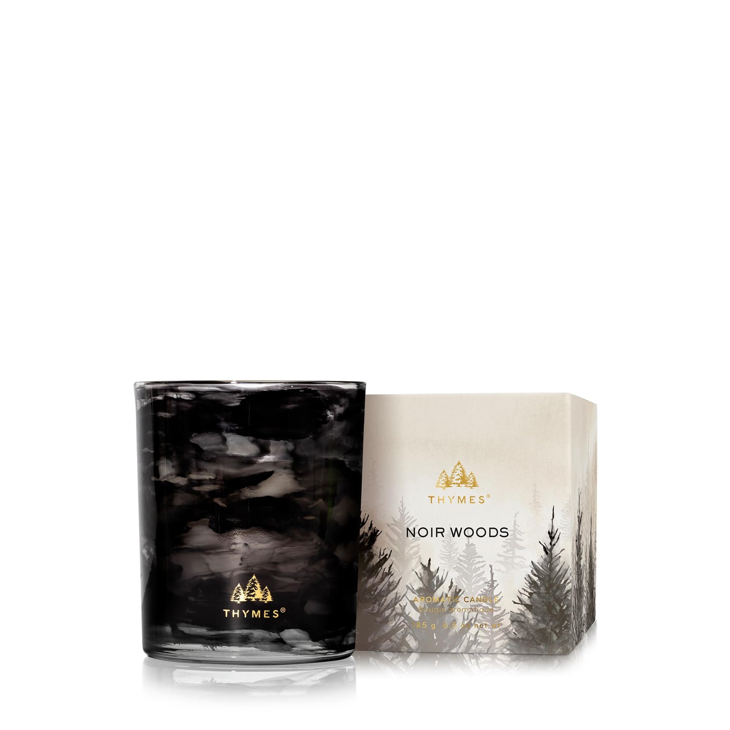 Thymes Noir Woods Scented Candles for Home Decor – Notes of Fresh Evergreen, Smoky Wood & Golden Amber – Luxury Home Fragrance Gifts for Women & Men – Burns Up to 40 Hrs (Boxed Votive Candle, 6.5 oz)