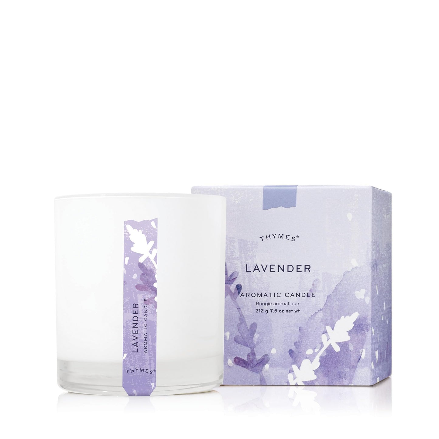 Thymes Aromatic Jar Candle - Lavender Scented Candle for a Soothing Home Fragrance - Matte White Candles (7.5 oz)