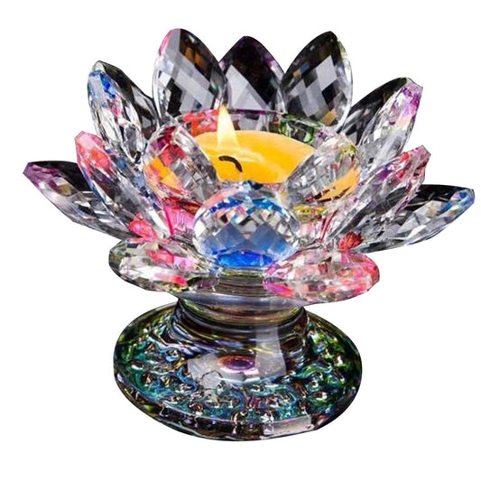 Generic Crystal Lotus Candle Holder Colorful Candlesticks High Foot Flower Candle Stand for Home Wedding Desktop Decoration