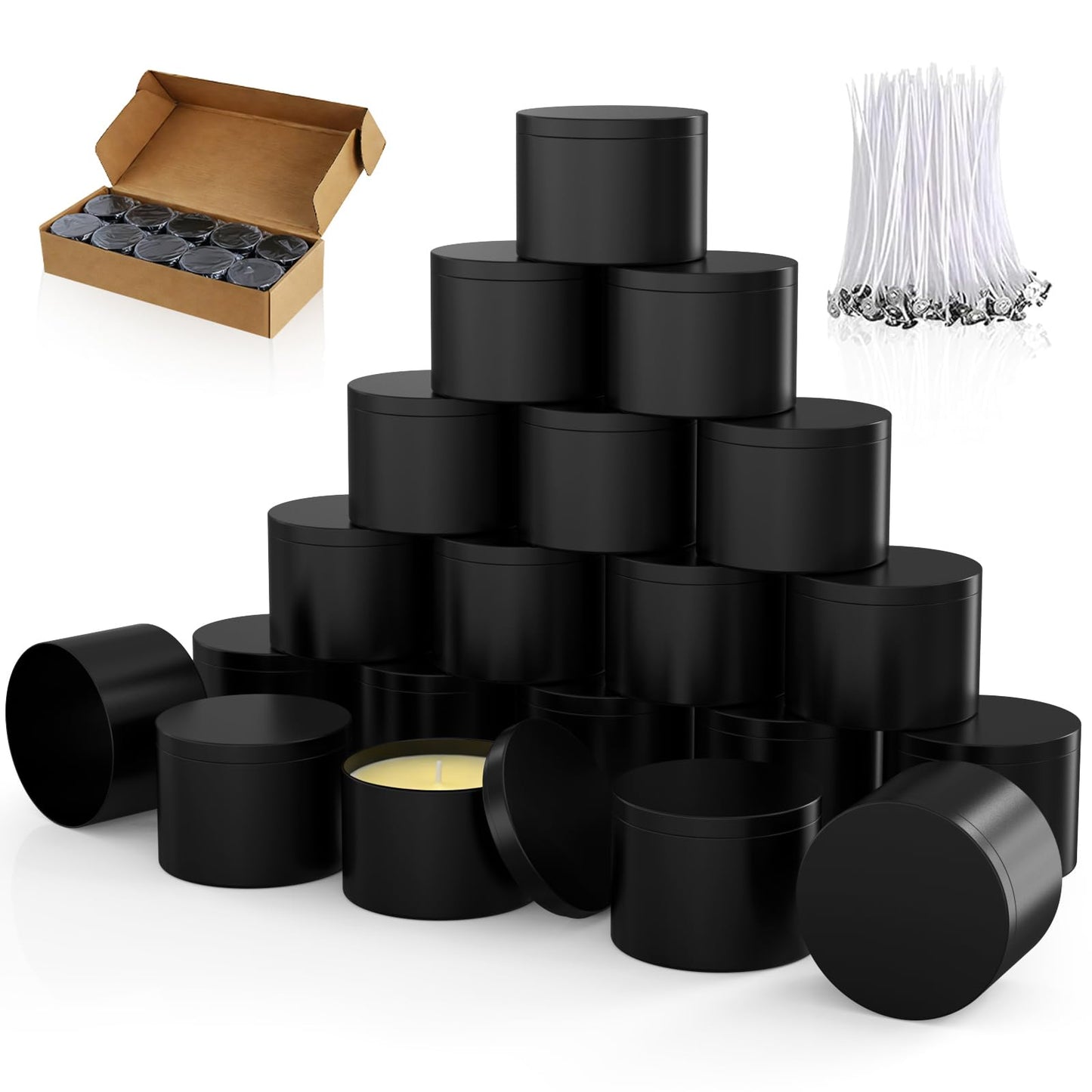 PCREGPAE Candle Tins Jars Container 8 OZ with Lids and Wicks,Heavy-Duty Matte All-Black 8 OZ Small Bulk Empty Candles Tins Jars Vessels Container for Making Candle Business (Black,10pcs)