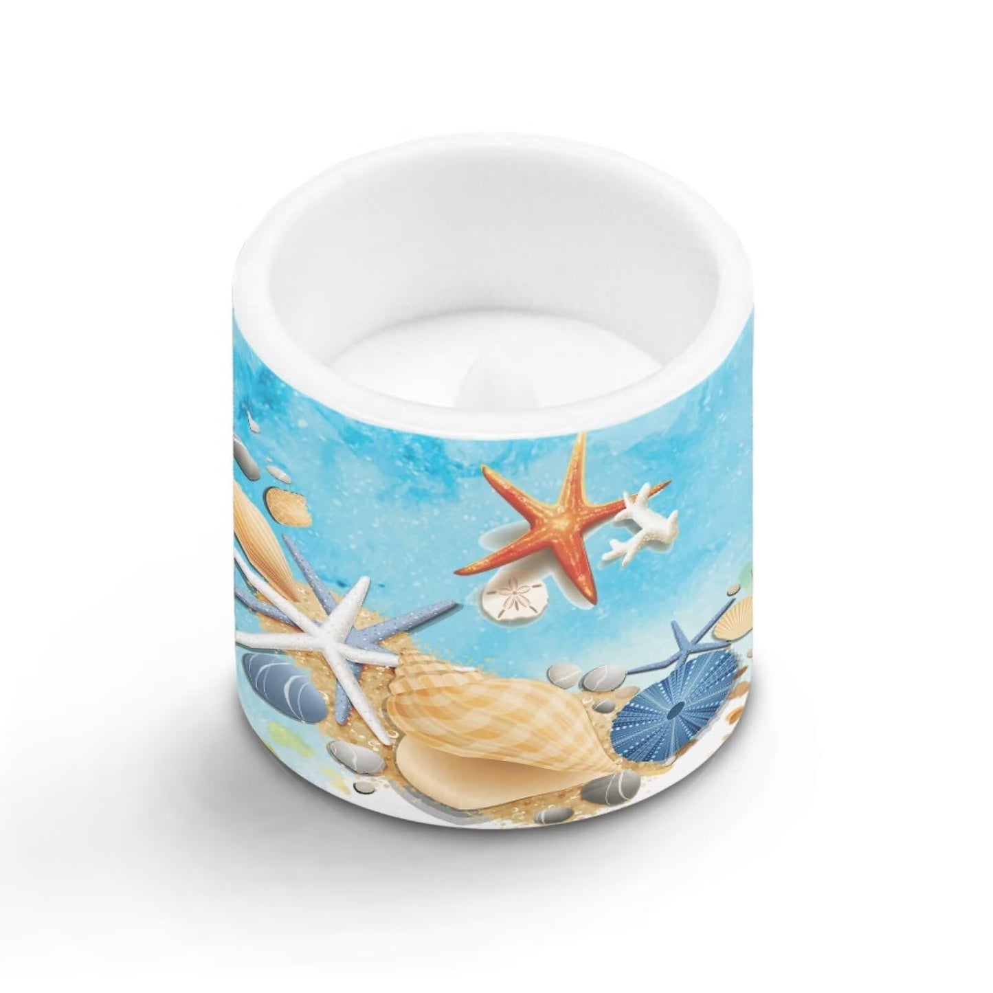 NETILGEN 4 Packs Flameless Candles with Remote Timer Color Changing Realistic Flickering Flameless Candles Set of 4 Battery Operated Candles Beach Seashell Starfish Print
