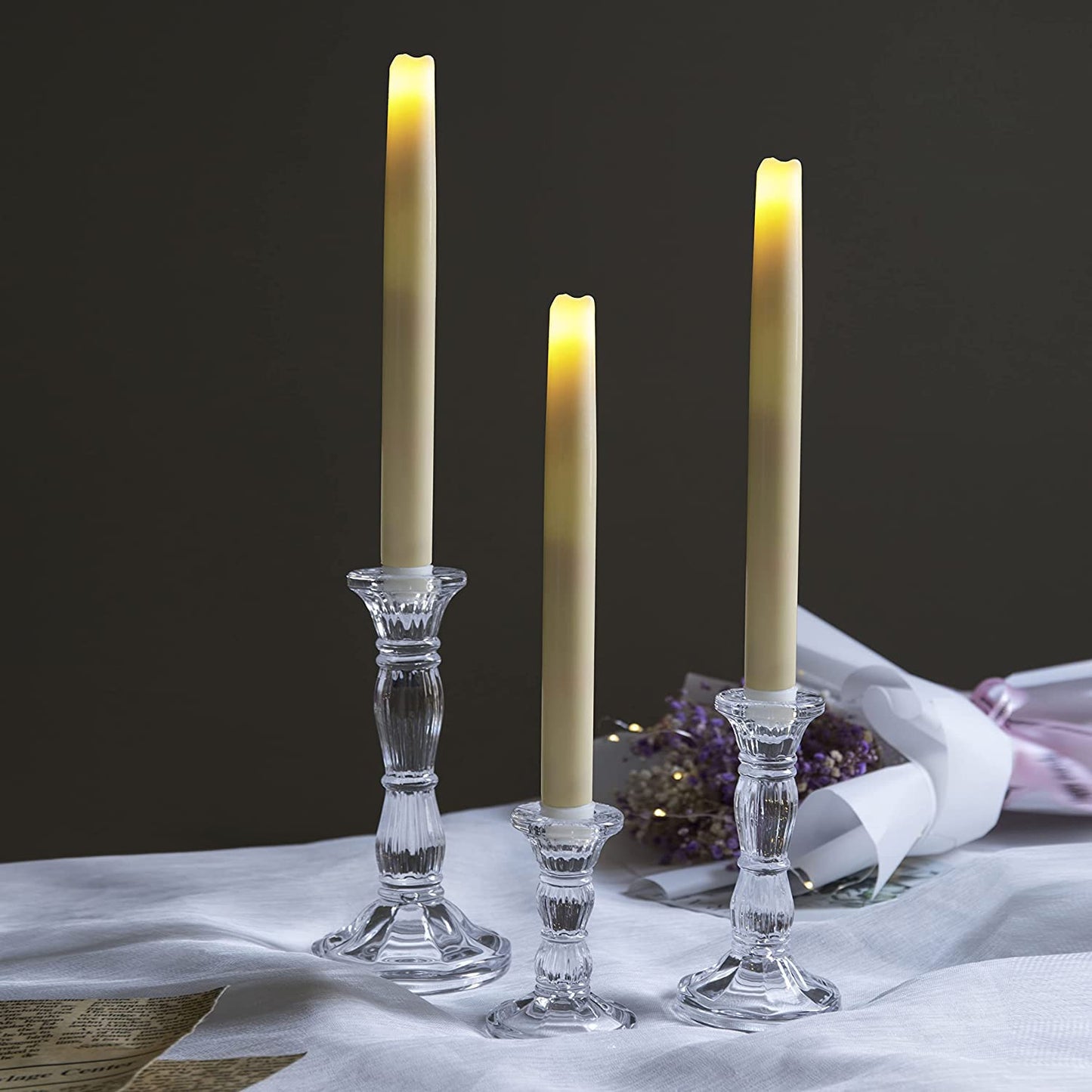 3 Pack Glass Candle Stick Holders - Clear Crystal Taper Candles Holder– for Buring Candles, Led Taper Candle,Party and Wedding Centerpieces, Table Decoration