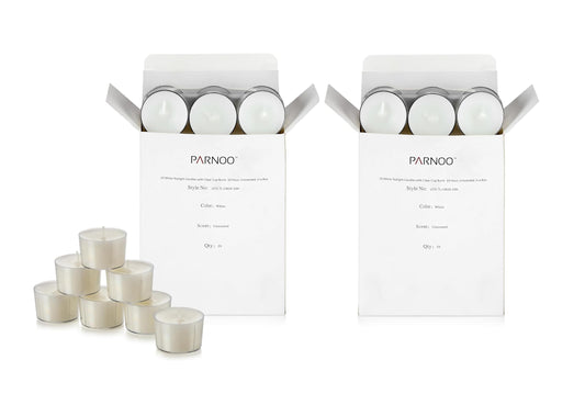 White Tea Light Candles with Clear Cup – Bulk Pack of 48 – Extended Burn Time 10 Hour – Unscented and Smokeless Tealight – Perfect for Wedding, Party, Hotels, Restaurants