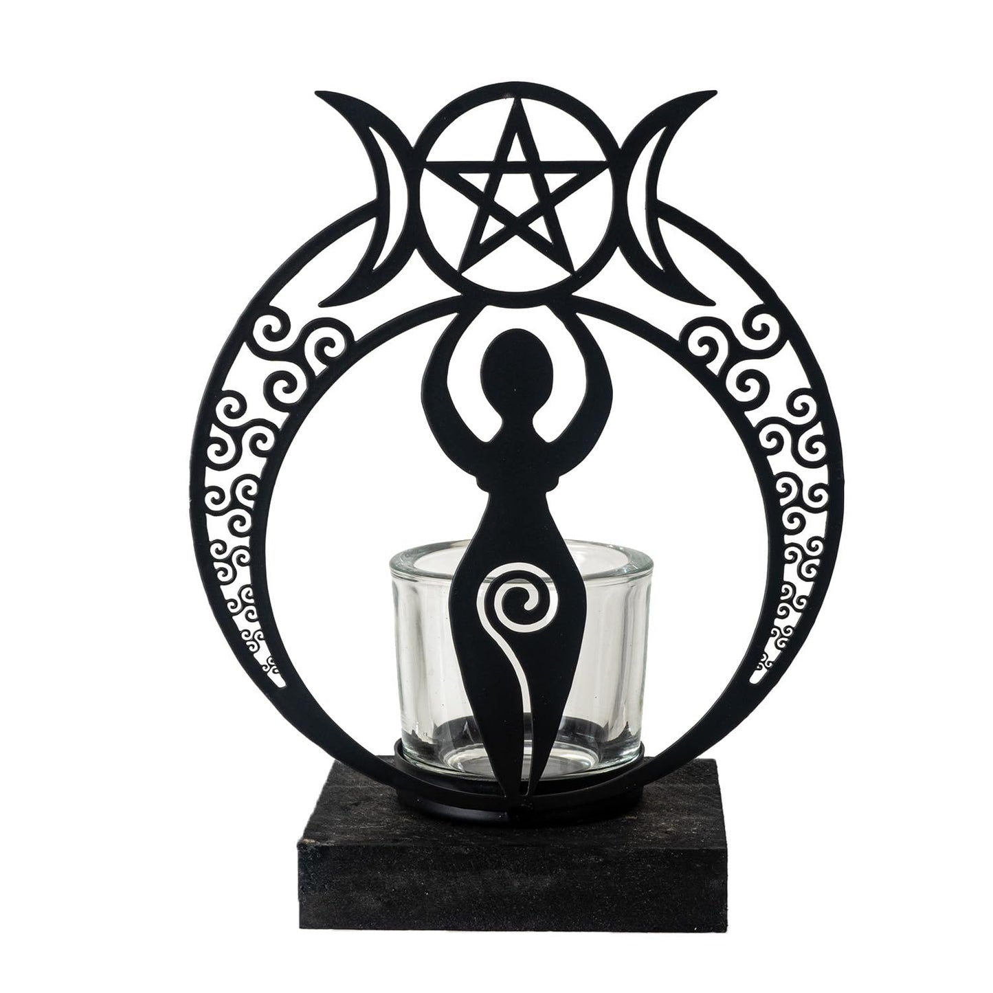 Pacific Giftware Danu Goddess Tea Light Holder by Alchemy England Elegant Triple Goddess Silhouette with Pentacle Symbol Ideal for Relaxing or Meditation Home Decor 7.75" Tall