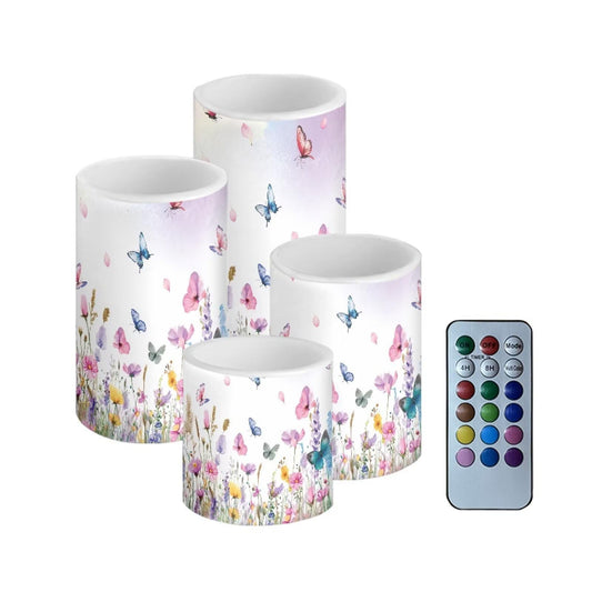 Cozeyat Wildflower Flameless Candles Set of 4 Color Changing LED Pillar Candles with Remote Timer Flickering Battery Operated for Home Valentines Decor