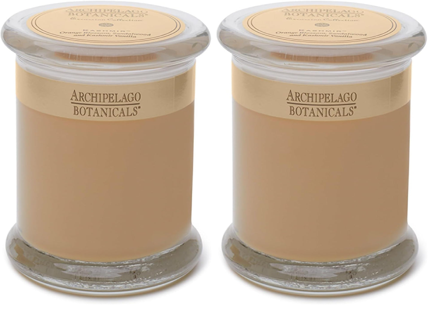Archipelago Botanicals Kashmir Glass Jar Candle, Kashmir Vanilla, Orange Blossom and Sandalwood Scent, Lead-Free Candle Wicks, Burns Approx. 60 Hours (8.6 oz) (Pack of 2)