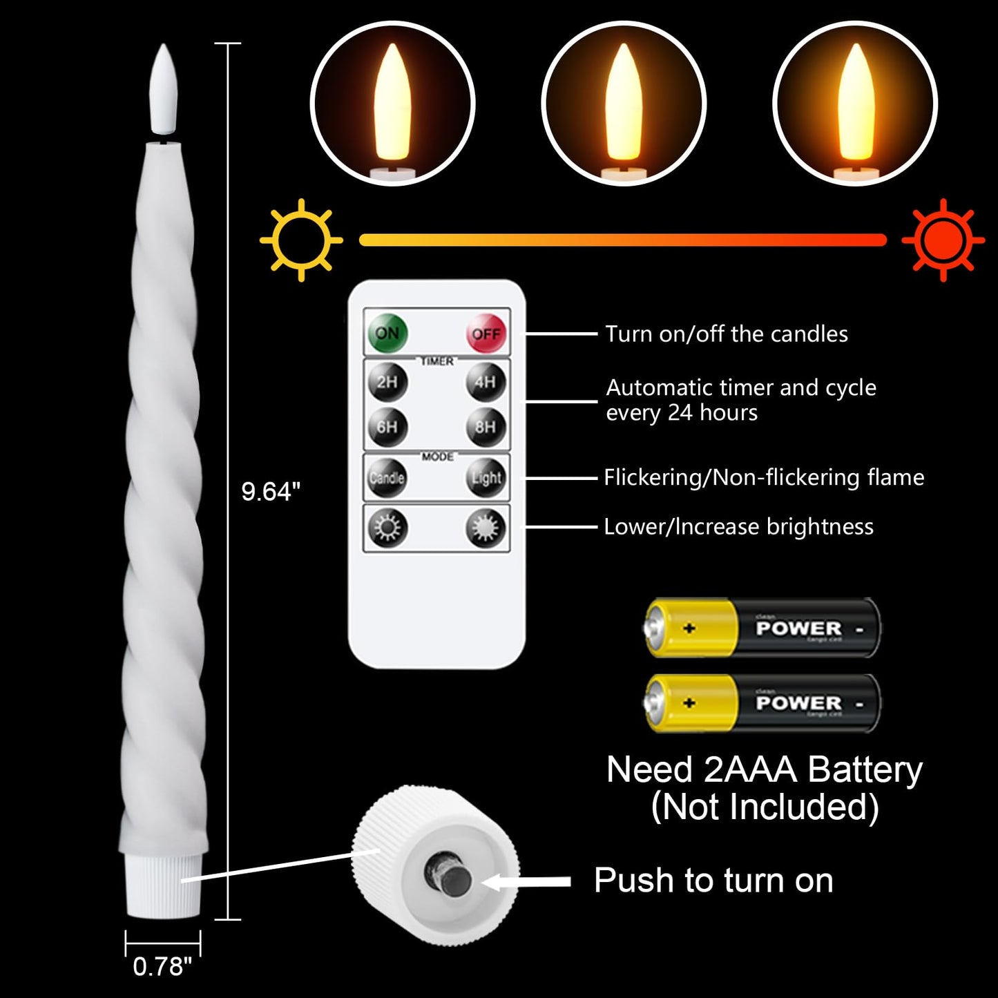 Wondise Flameless Taper Candles with Remote Timer, Real Waxy Battery Operated Candlesticks 3D Wick LED Candles for Halloween Christmas Holiday Wedding Decoration (2 Pack, White