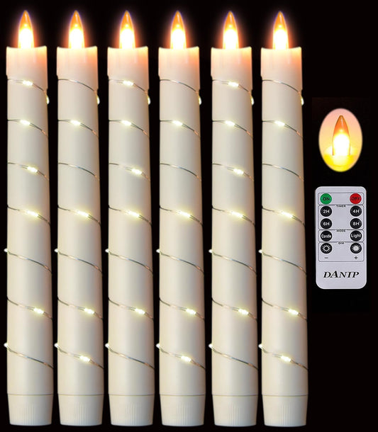 danip flameless Cone Candle, Patented Starlight String, with 11 Timing Key Remote Control, Battery Powered, Patented Simulated Flame, 6 Packs (Ivory Color)
