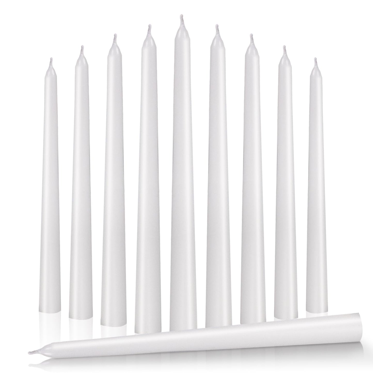 KONNI 0.87×10 Inch White Taper Candles, Unscented and Smokeless Tall Candlesticks, 10 Pack Tapered Candles with Cotton Wicks, Long Burning, Ideal for Weddings, Dinner Parties, and Home Décor
