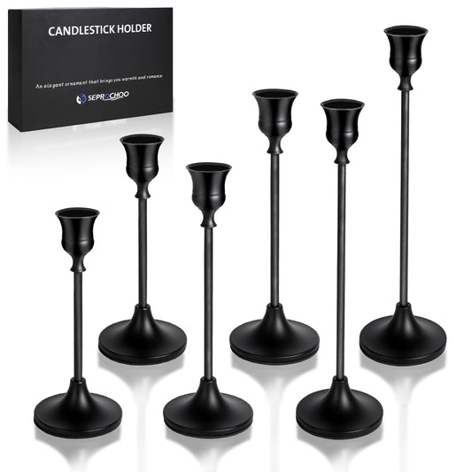 2 Set(6 Pcs) Candlestick Holders Taper Candle Holders Black Candlestick Holder Set Vintage Modern Decorative Centerpiece for Table Mantel Wedding Housewarming Gift (Black, 2 Set(6 pcs))