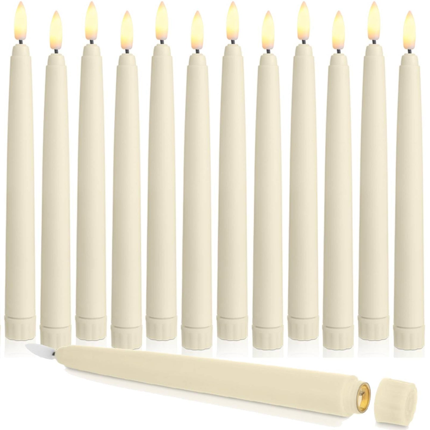 Baquler 12 Pcs Flameless Taper Candles LED Taper Candles Flickering Bulk Ivory LED Candlestick for Easter Wedding Church Halloween Christmas Party Decor Table Centerpiece, 8.5 in, No Batteries