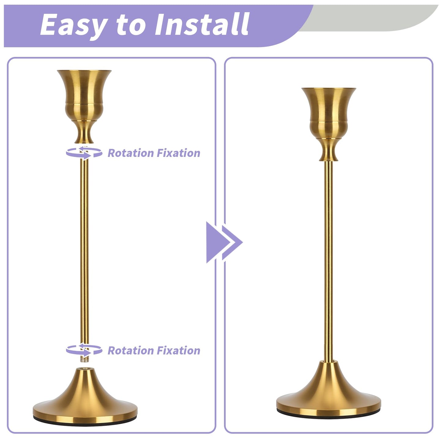 Candlestick Holders Taper Candle Holders, Candle Stick Holders Set of 3, Brass Gold Candlestick Holder, Candle Holder for Wedding Party Dining