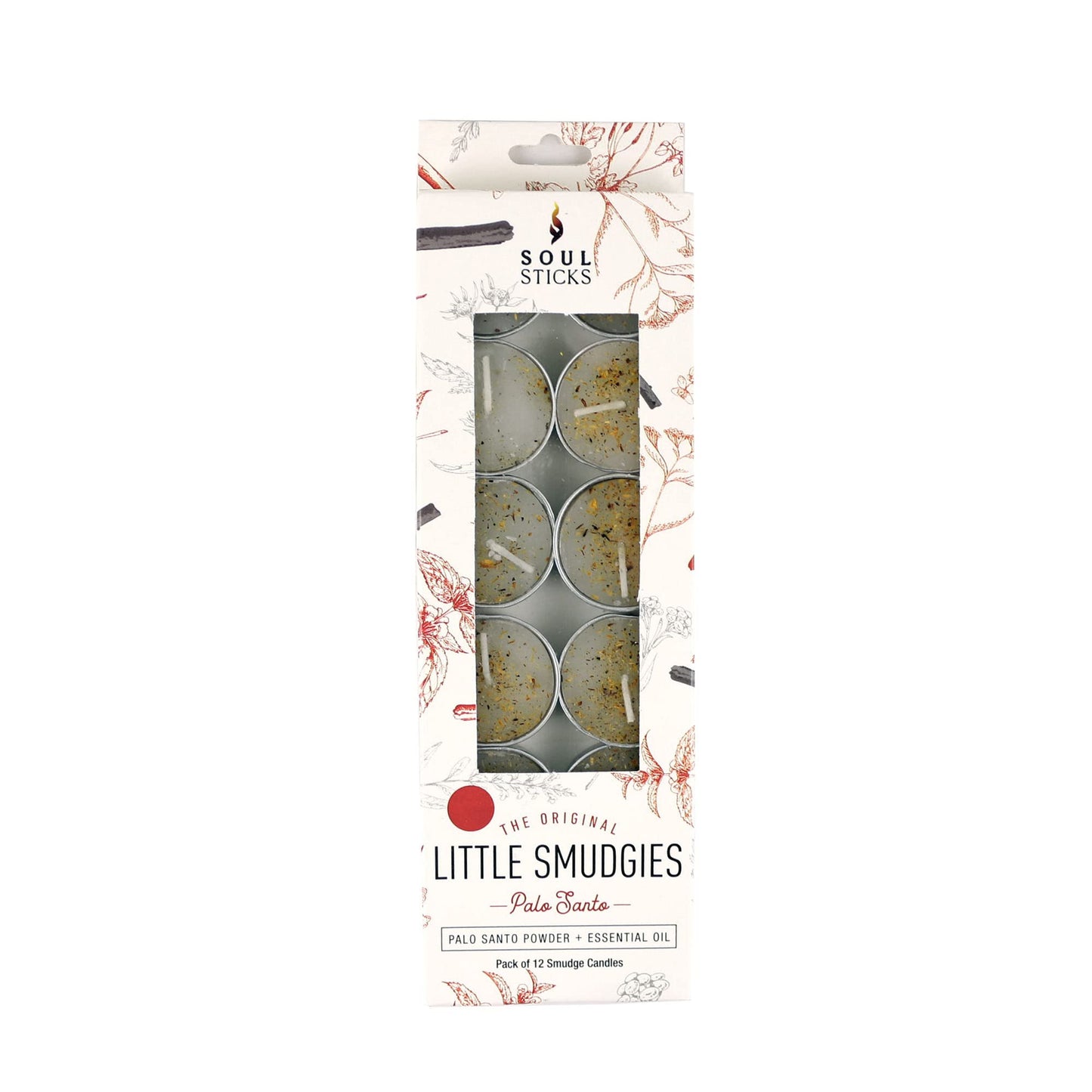 SOUL STICKS 12 Pack Little Smudgies Tealight Candles Smudge Candle for Cleansing House, Meditation, Chakra Healing | Made with Crystals and Herbs (Palo Santo)