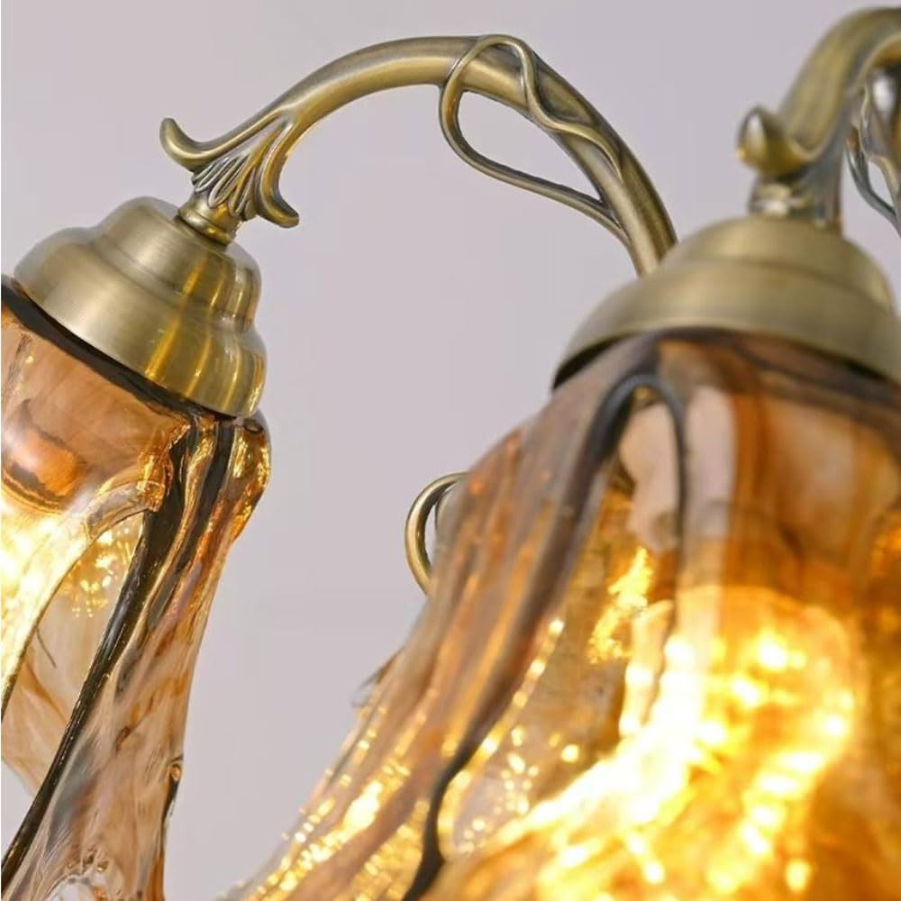 TTBDDDYH 5-Lights E27 French Vintage-Style Living Room Pendant Light Retro American Dining Room and Master Bedroom Ambiance, Handcrafted Frosted Glass Chandelier
