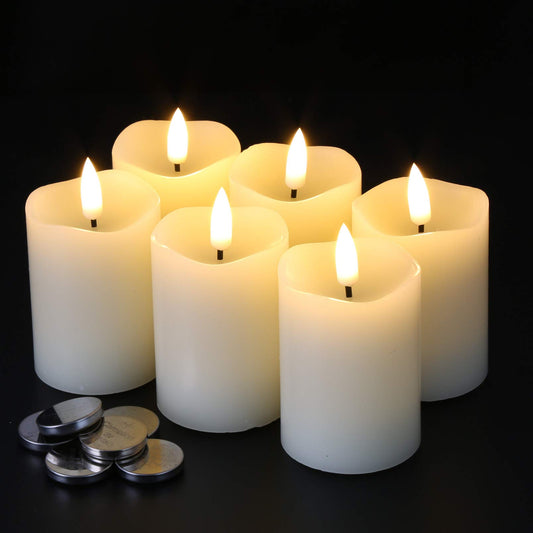 Eywamage Ivory Flameless Votive Candles with Timer Batteries, 2x3 inch Small LED Pillar Candles Flickering Set of 6