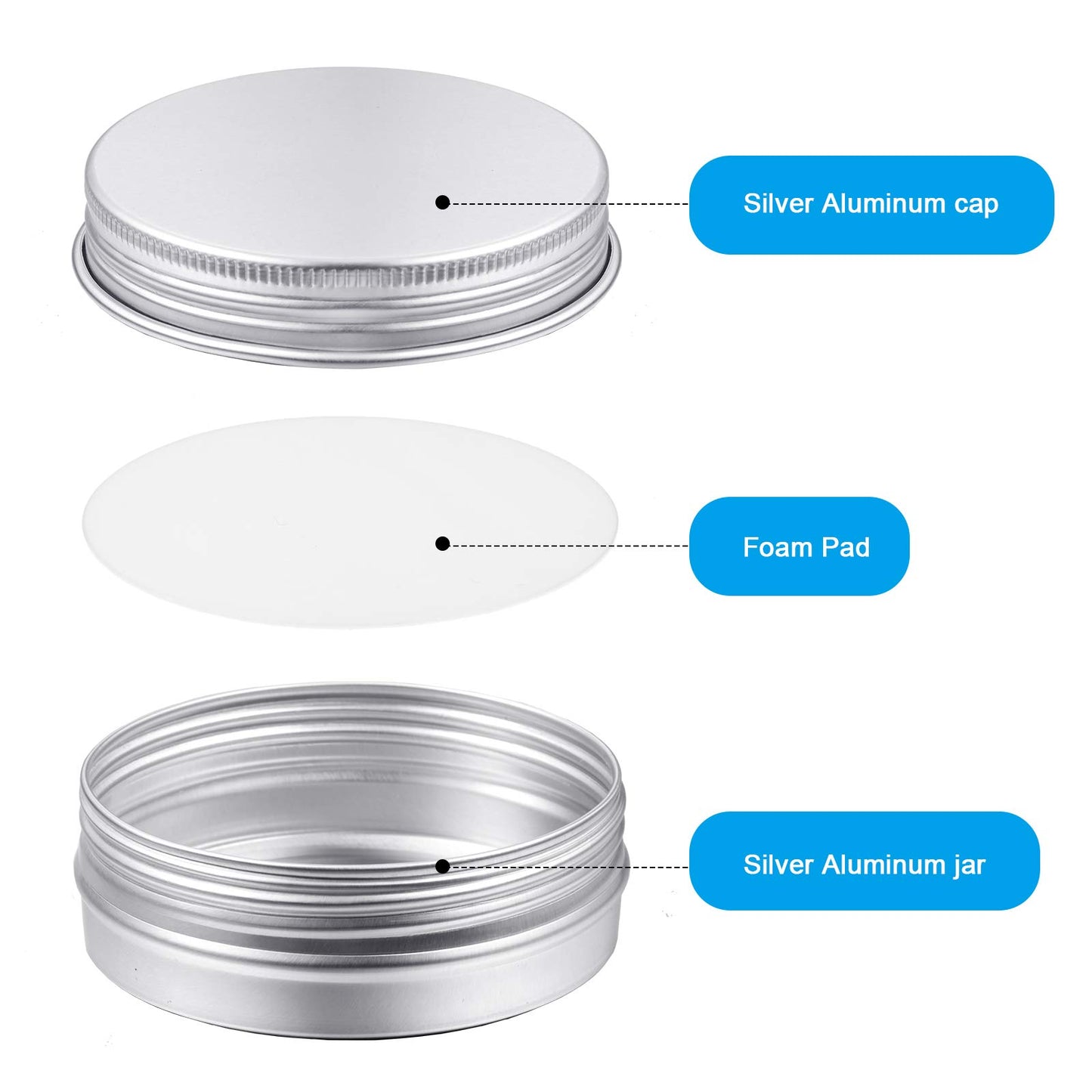 Patelai 2 oz Silver Metal Round Tins Aluminum Tin Cans Salve Tins Containers with Screw Lid 10 Sheets Stickers for Salve Spice Candies Balms Candles, 36 Pack (Classic Style)