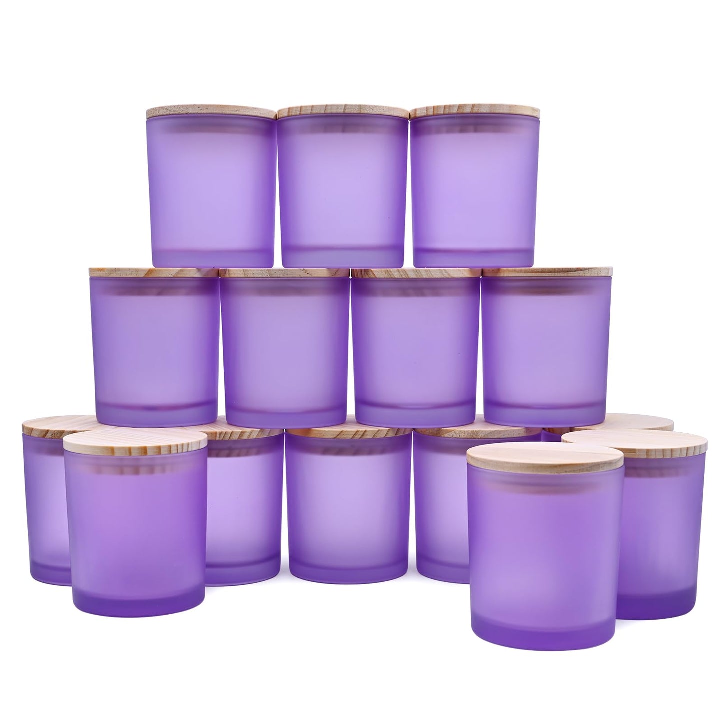 SHOWIN 10 OZ Thick Candle Jars for Making Candles 15 Pcs, Empty Jars with Wood Lids for Candle Making, Sample Container, Frosted Purple