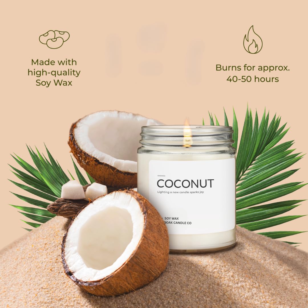 1OAK Coconut Candle - Soy Wax Scented Candles (Coconut) - Soy Candles for Home Scented - Long Burning Premium - Hand-Poured (7oz.)