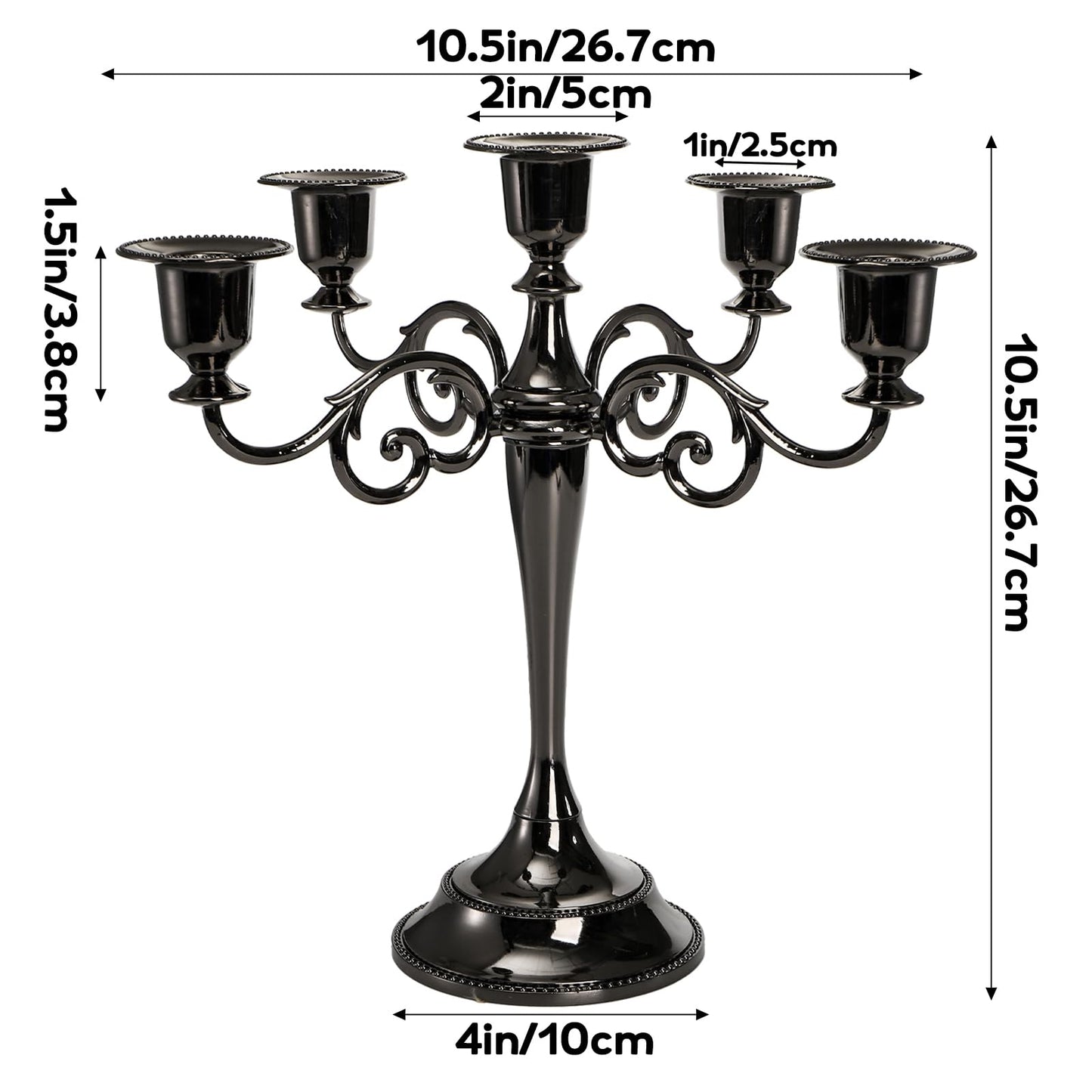 YOUEON 5 Arm Black Candelabra, Candelabra Candle Holder, 10 Inch Tall Candlesticks Holder, Elegant Taper Candle Holder Centerpiece for Wedding, Church, Halloween, Dining, Home Decor
