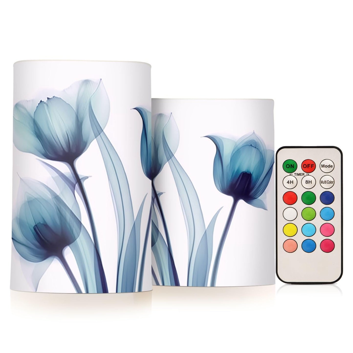 BOENLE Flickering Flameless Candles, Blue Tulip Flower LED Candles with Remote Timer, Set of 2 Battery Operated Candle for Valentine Wedding Birthday