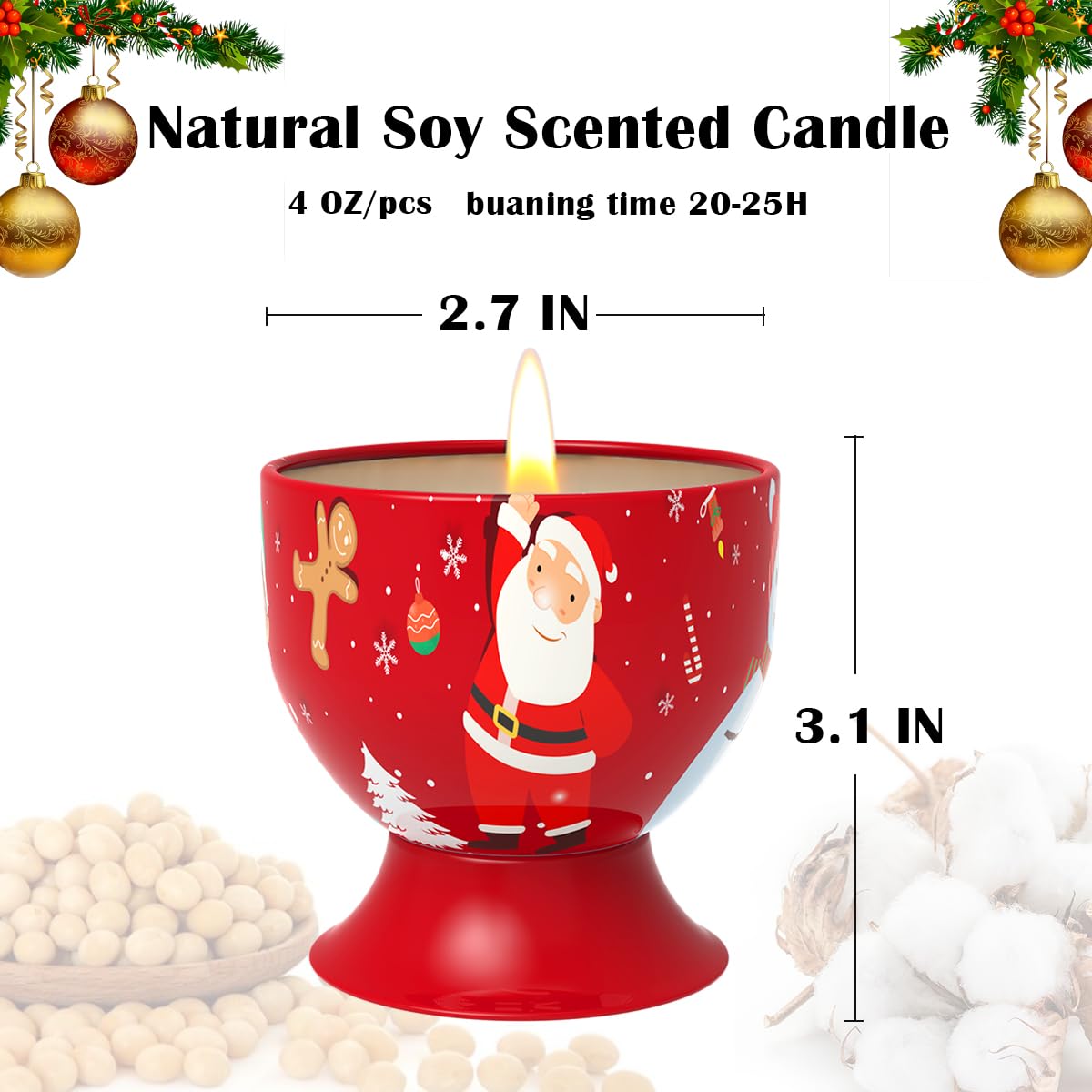 Set of 4 Christmas Snowman Santa Claus Scented Candles Gift Set for Home Women, 4.4oz Natural Soy Wax Strong Cedar, Lavender, Apple&Cinnamon and Vanilla&Jasmine Aromatherapy Candles