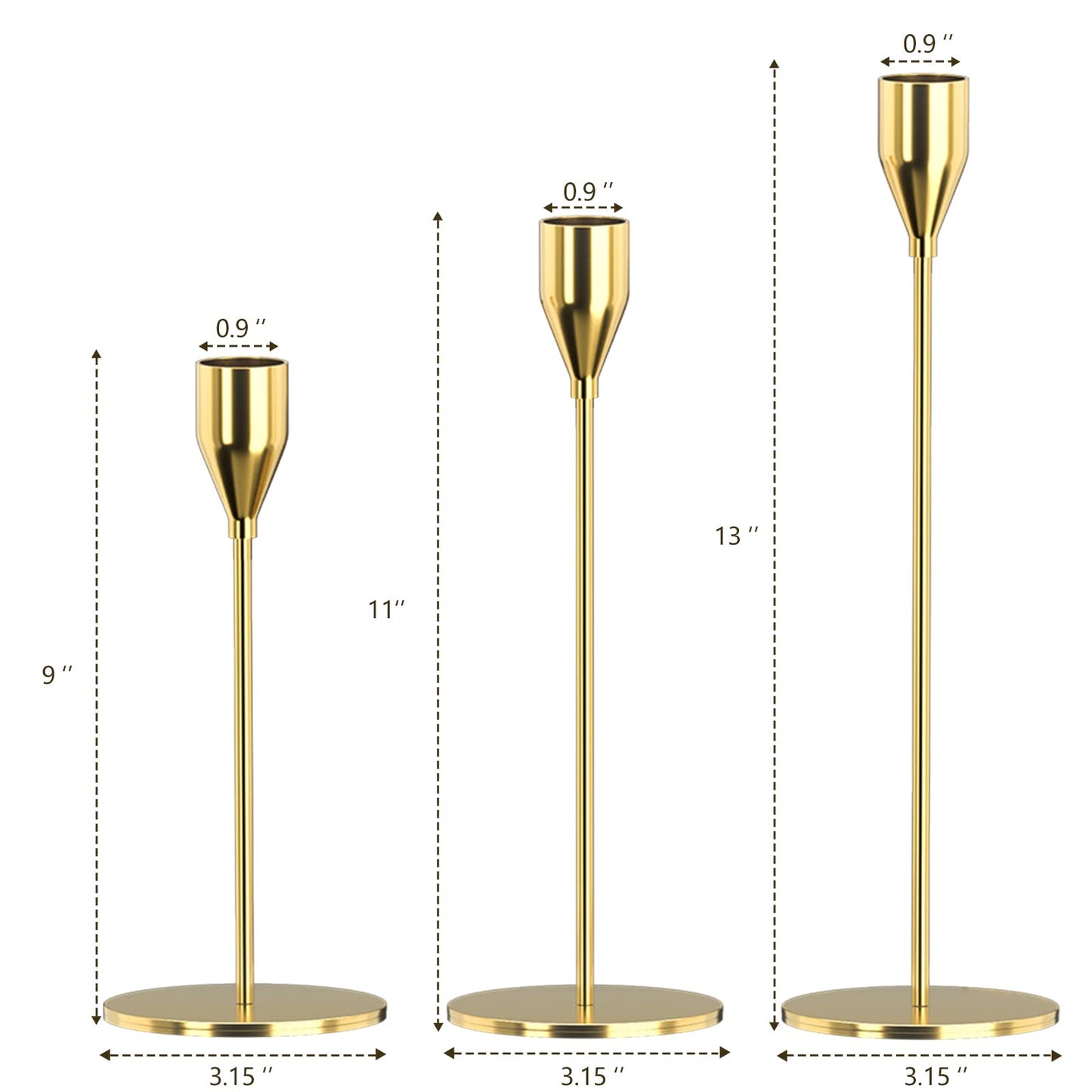 Gold Candle Holders 6Pcs/ 2 Set - Elegant Metal Candlestick Holders for 3/4 InchTaper & LED Candles, Weddings, Parties, Home Decor - Decorative Centerpieces for Table, Mantle, Fireplace