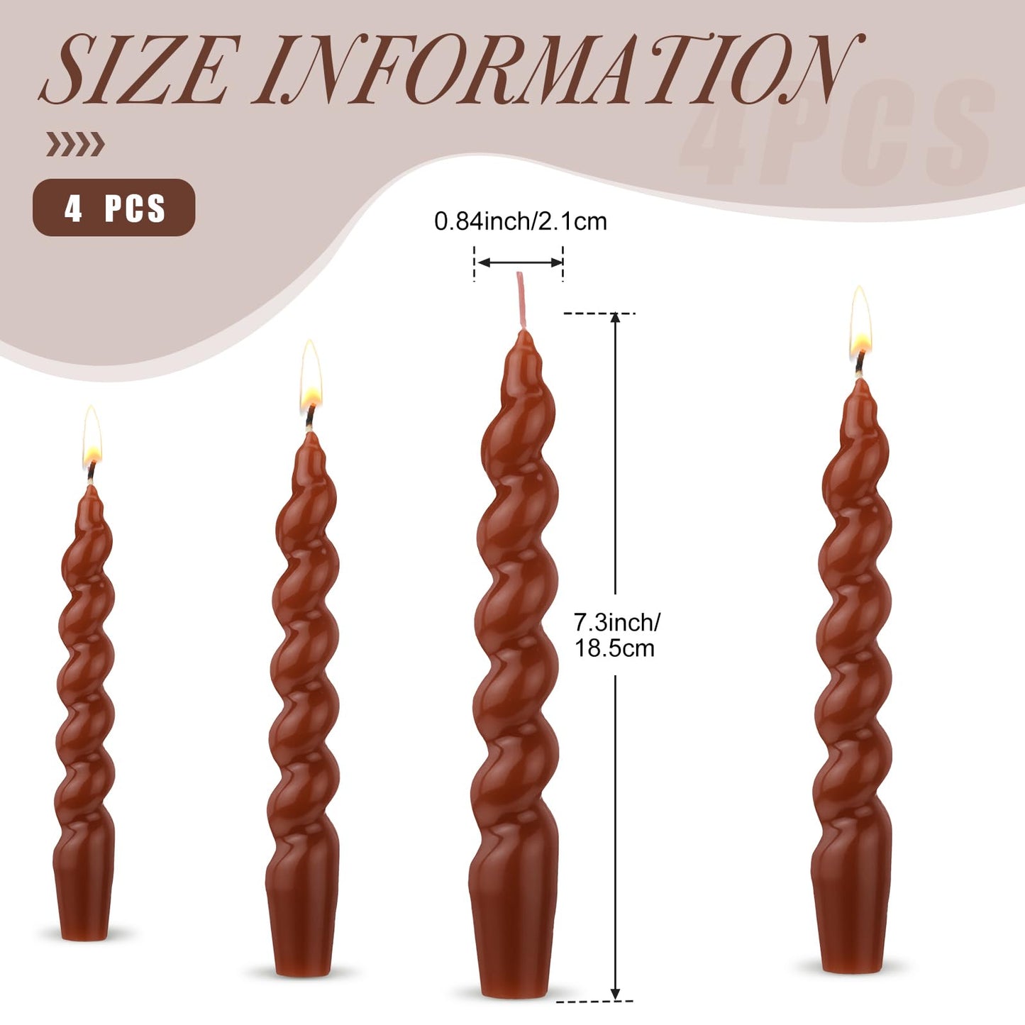 Zhengmy 4 Pcs Terracotta Spiral Taper Candle 7 Inch Twisted Long Wax Dinner Candlestick for Fall Halloween Christmas Holiday Valentines Wedding Birthday Baby Shower Table Decor(Solid)