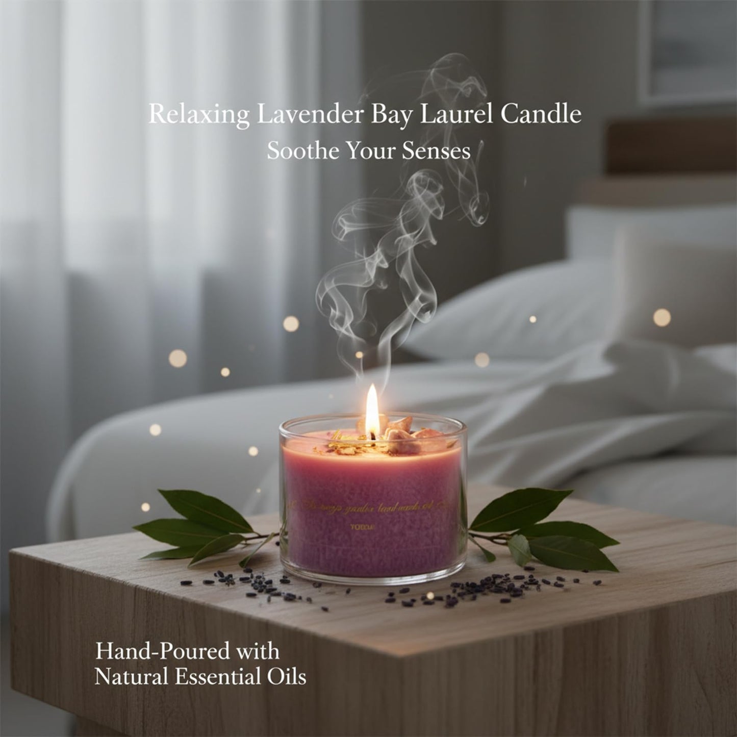 Coytlykne 4oz Crystal Candle with Dried Flower, 2.76x1.97 Inches Herbal Scent Jar Candles, Home Decoration & Heartfelt Present for Women Men (Purple)