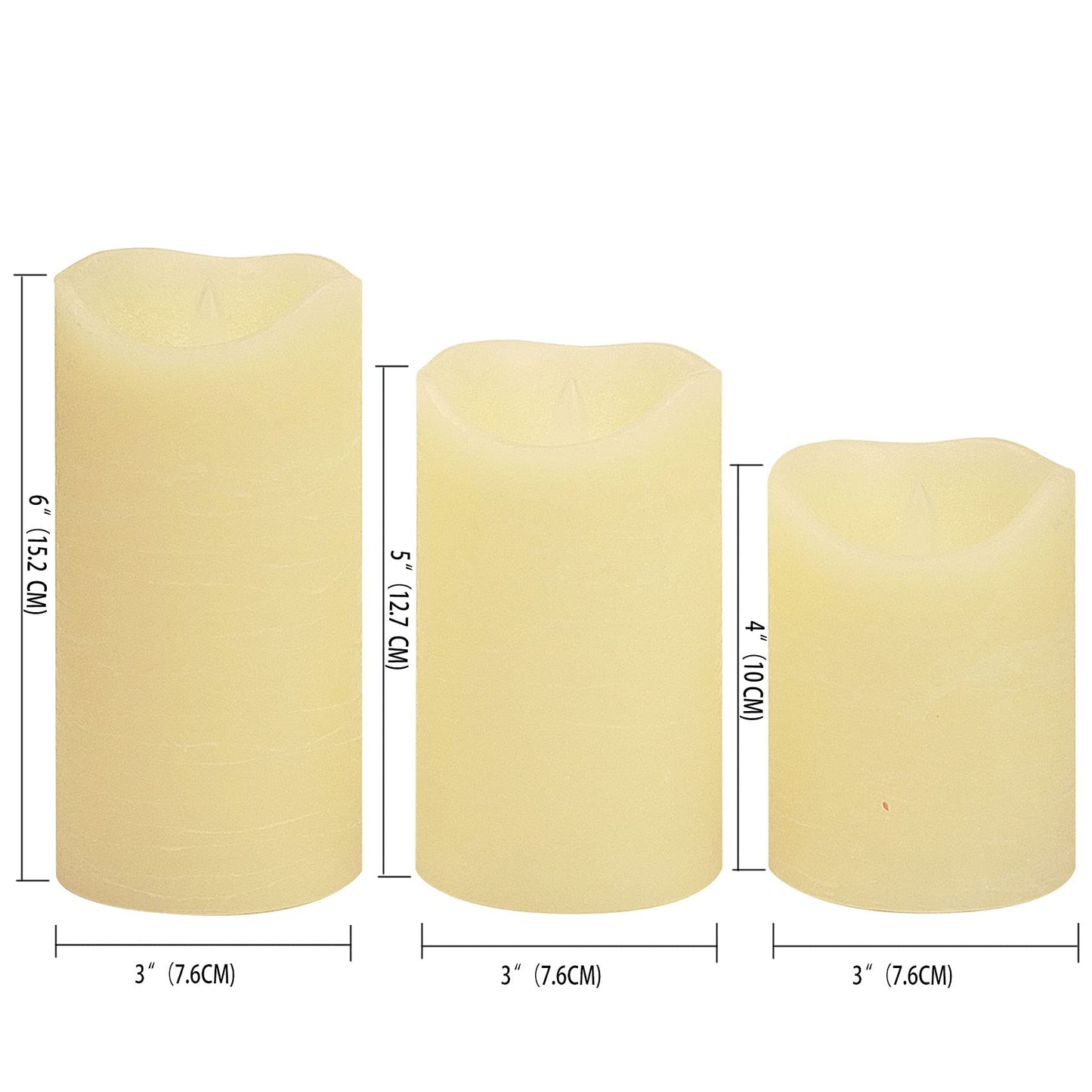 CANDLE CHOICE Battery Operated Flameless Candles with Timer Real Wax Realistic Flickering Electric LED Pillars Automatic Built-in Daily Cycle Timer 6-Hour on 18-Hour Off Set of 3 Rustic Texture Ivory