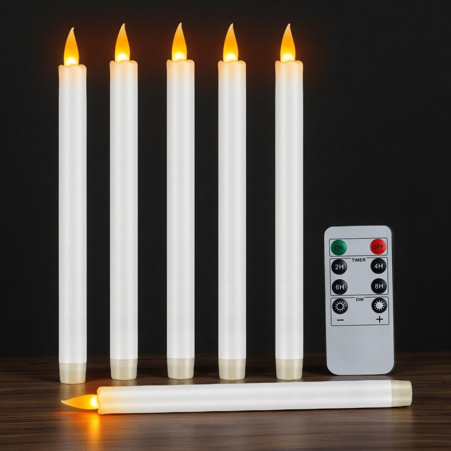 wemarry 10" Flameless Taper Candles with Remote, Electric Led Candlesticks, Plastic Tall Taper Candles Battery Operated with Flickering Flame for Halloween Christmas Wedding Home Décor (White, 6 Pack)