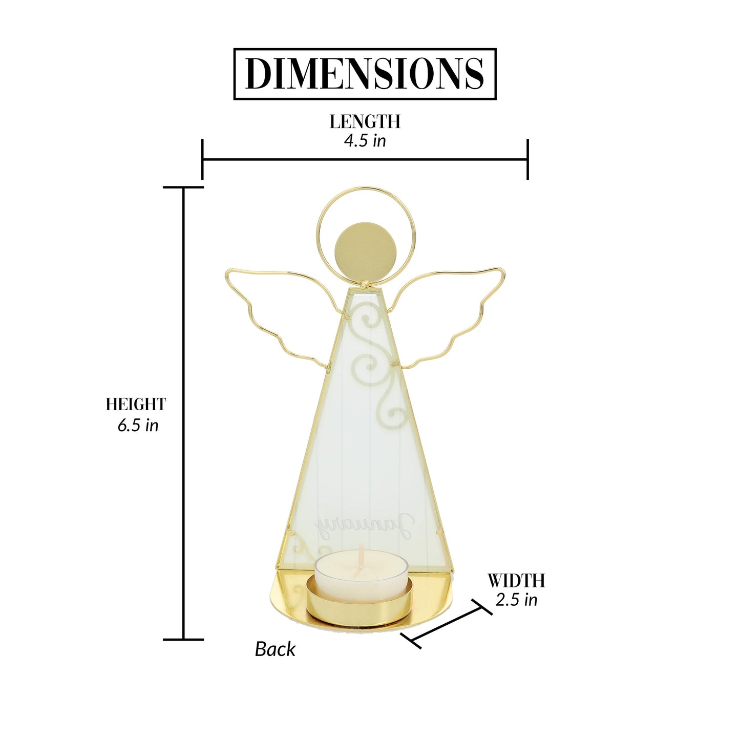 Pavilion Gift Company- October - 6.5" Angel Tealight Candle Holder Religion Faith October Birth Month Birthday Zodiac Libra Scorpio Crystal Birthstone Keepsake Decor Gift