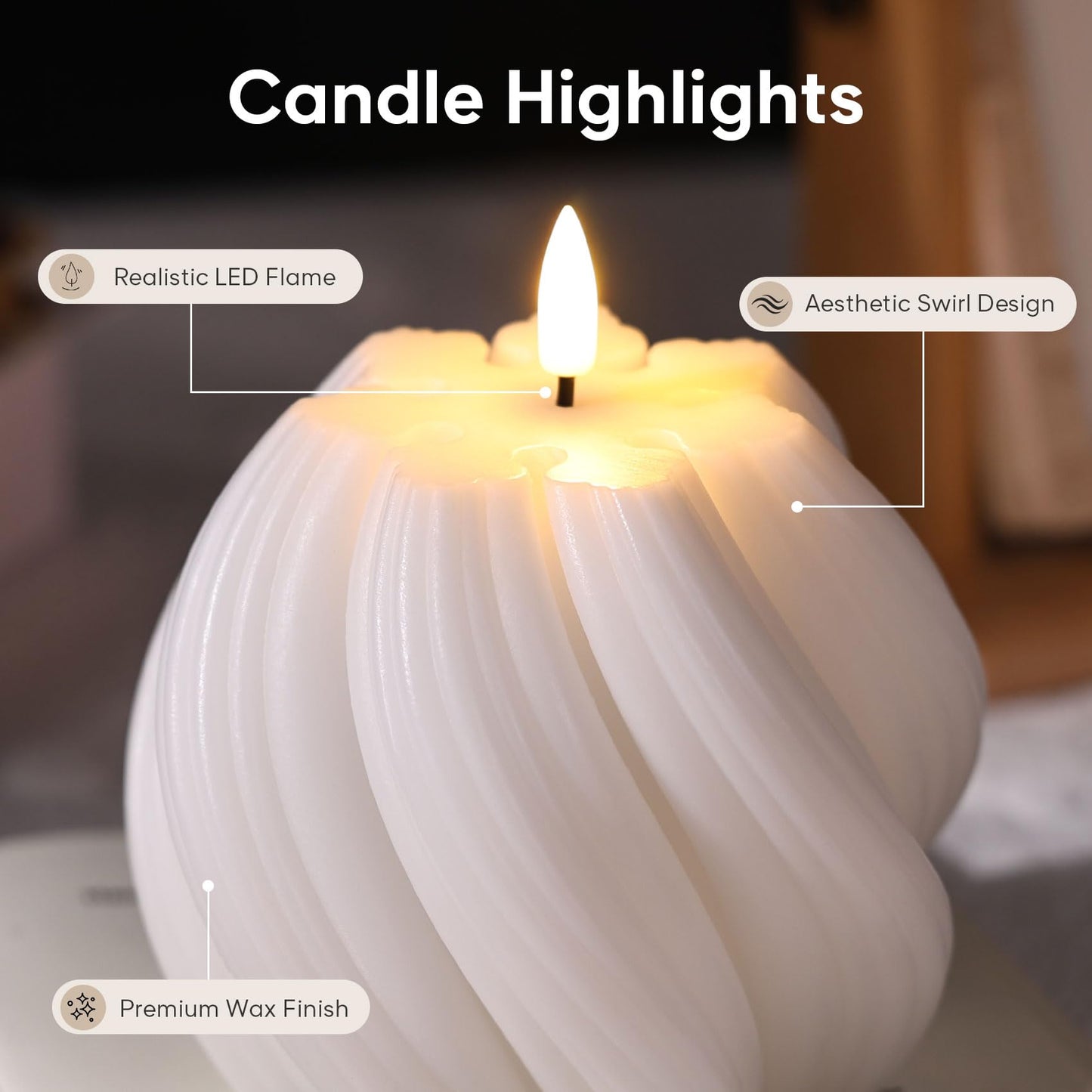 Girimax White Swirl Flameless Candles with Remote, Aesthetic Twirl LED Pillar Candle Housewarming Gift Home Shelf Decor 1 Pack