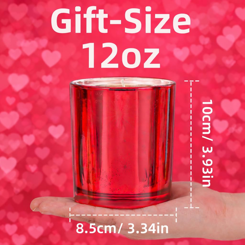 Viyffo 12oz LED Light Up Scented Candle, Lavender & Eucalyptus Soy Candle, Decorative Red Glass Jar Candle, Non Toxic Home Fragrance Candle, Gift for Women, Bedroom, Bathroom & Living Room