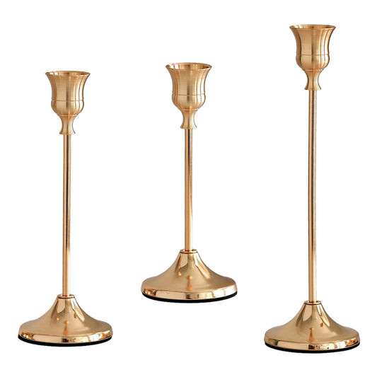 AUMAYCO French Gold Candlestick Holders Set of 3, Metal Taper Candle Holders, Classic Decorative Candle Stick for Christmas, Wedding, Party, Dinner Tables,Home Décor